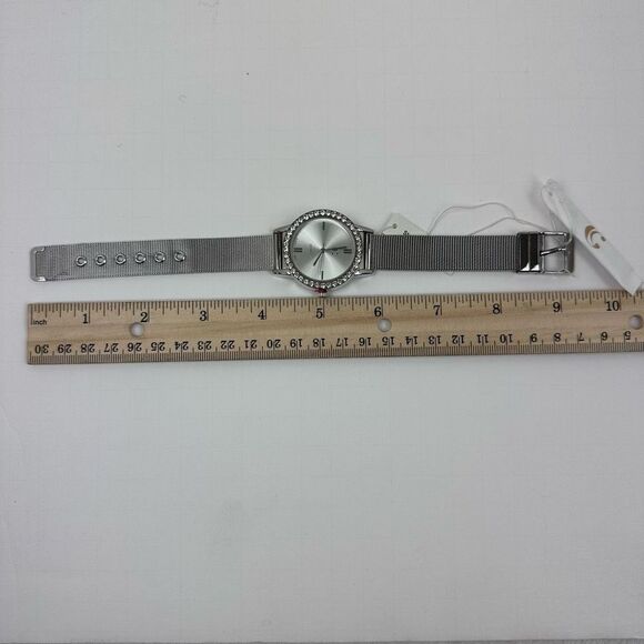 Charming Charlie Womens Wrist Watch Round Crystal‎ Analog Mesh Band Silver Tone